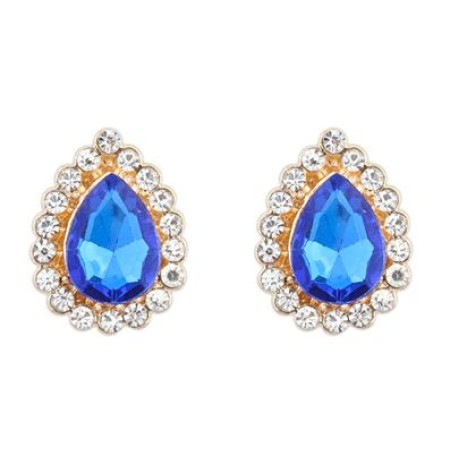 Waterdrop Blue Sapphire Diamond Rimmed Stud Earrings